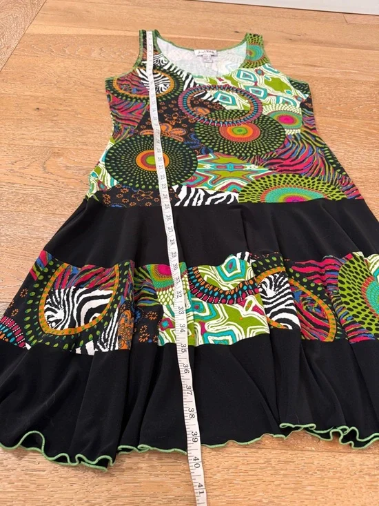 Joseph Ribkoff Midi Dress Multicolour Sleeveless Artsy Tiered Ruffle. Sz 14 - Picture 9 of 11